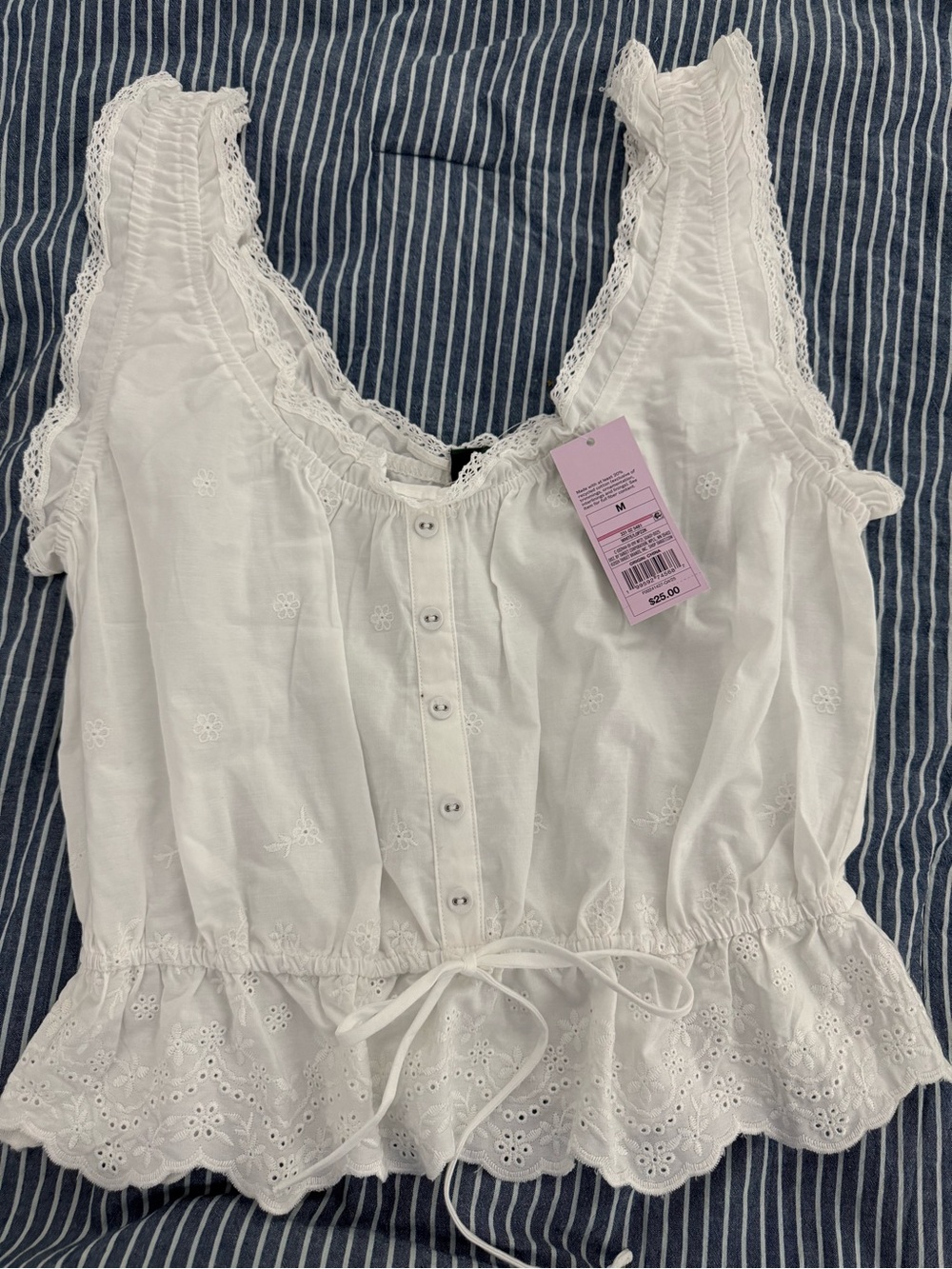 wild fable White Lace-Trim Button Front Camisole
